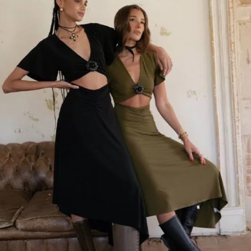 WeWoreWhat Asymmetrical Cutout Dress Olive Green